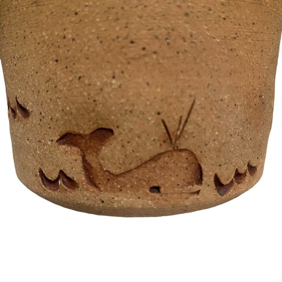 Studio Art Pottery Whale Vase Salt Glaze Blue Stripe 6” - Picture 6 of 6